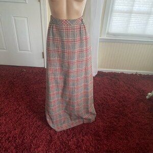 red black plaid wool maxi skirt sz 14